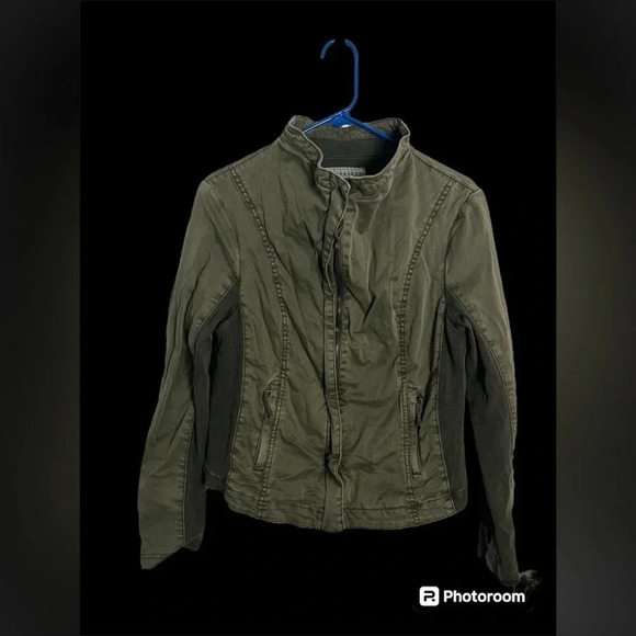 Marrakech Full Zip Moto Jacket Size M Army Green Zip Pockets - Picture 1 of 5